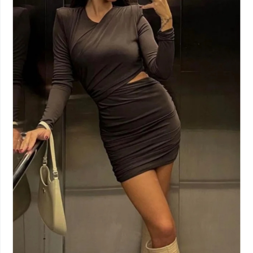 Zara Draped Brown Mini Dress NWT - Picture 13 of 15